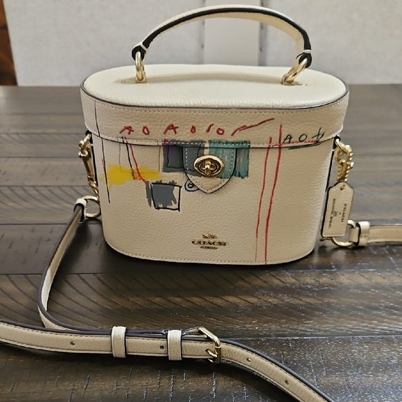 Coach Handbags - Limited Edition Coach Basquait Cream Leather Multicolor Sketch Print Crossbody